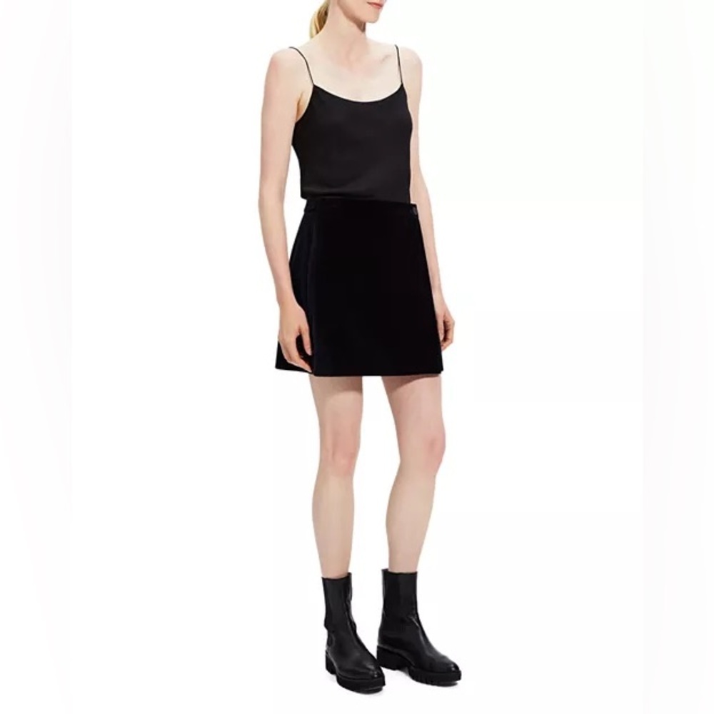 Theory Velvet Wrap Mini Skirt Black Size Small - Picture 2 of 9
